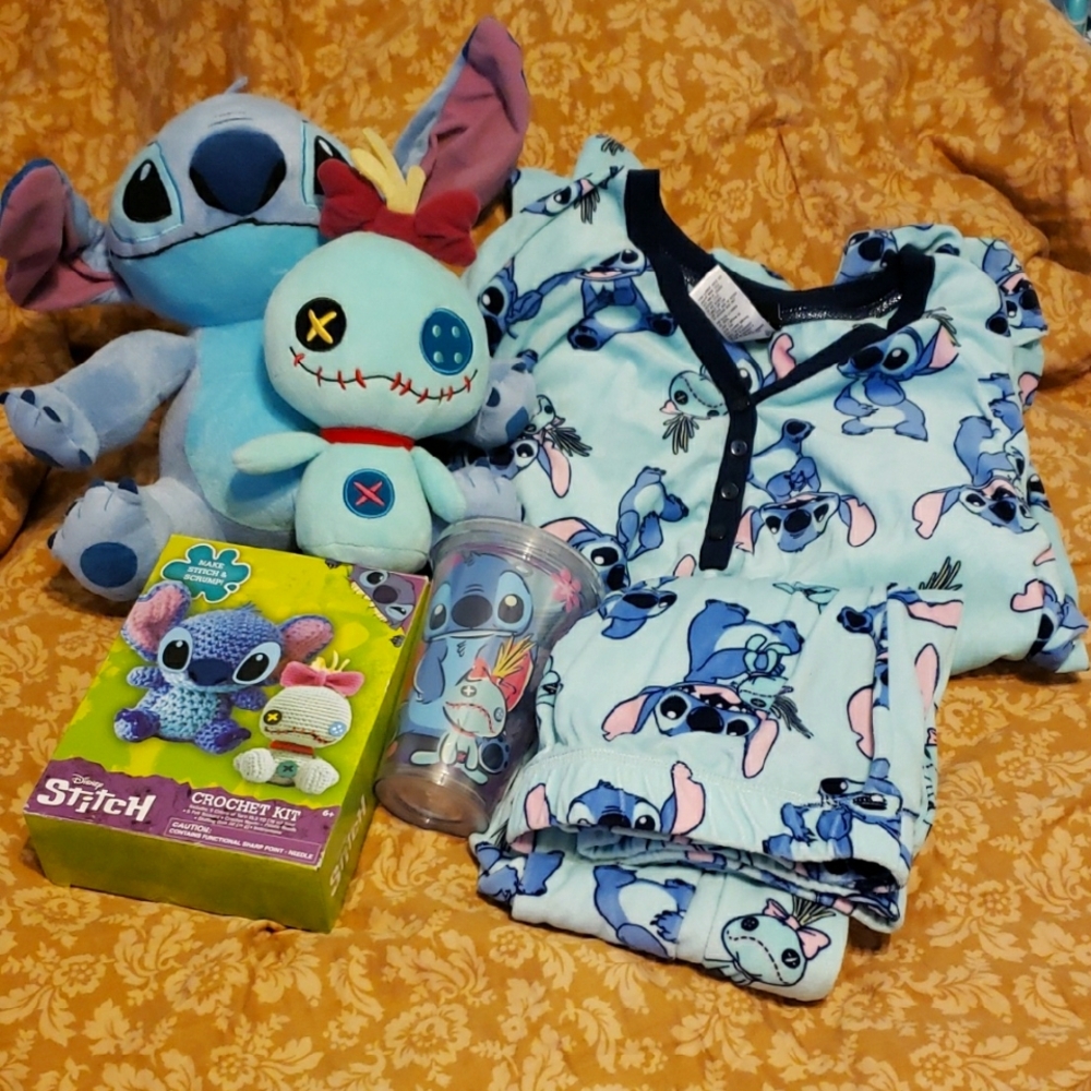 Disney Stitch & Scrump Pajama Set with Plush, Crochet Kit, and Cup
